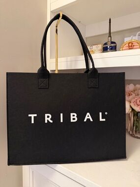 Tribal Black w White Logo Top Handle Tote NWOT
